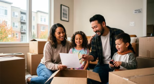 Chicago family reviewing home paperwork while deciding between renting and owning in 2026