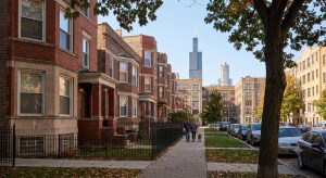Chicago Residential Street with Willis Tower View
