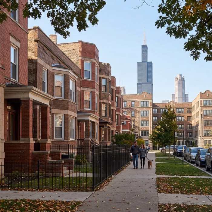 Chicago Residential Street with Willis Tower View